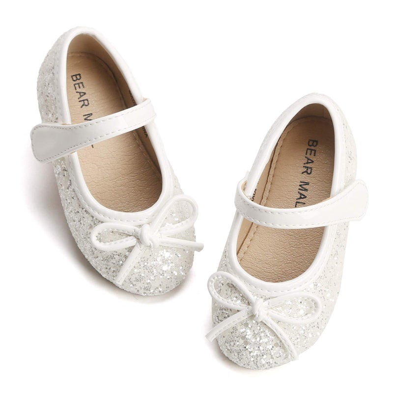Felix & Flora Flower Girl White Dress Shoes Size 9 - Toddler Girl Ballet Flats Little Kid Wedding Party - Image 1